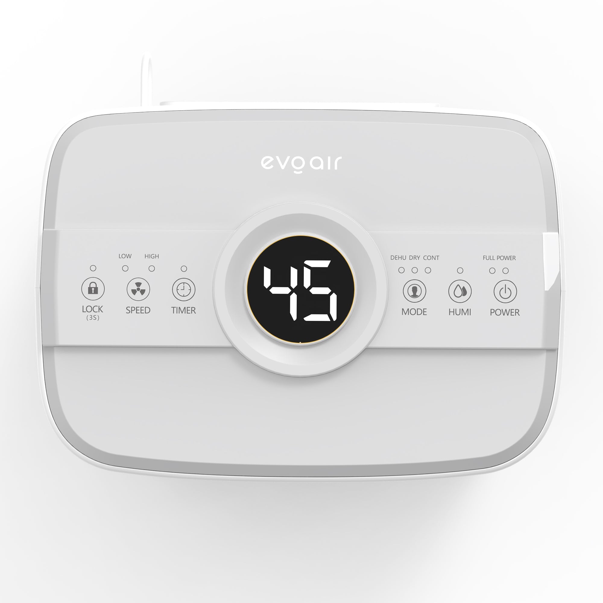 Dezumidificator Evoair Dryora 12, 12l/24h, Senzor de Umiditate, Dezumidifcare Continua, Uscare Rufe, Lumina Ambientala, Rezervor 1.6l, Alb