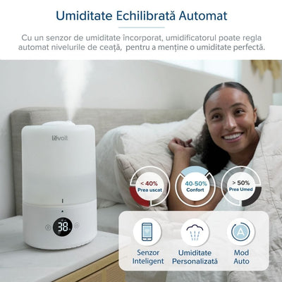 Umidificator de Aer LEVOIT Dual 200S, SMART, WI-FI Ultrasonic, Rezervor 3l, Silentios, Aromaterapie, Functie AUTO, Autonomie 25 Ore - OVIX - Găsești soluții de încălzire, răcire și ventilare, toate integrate și controlabile dintr-o singură platformă.