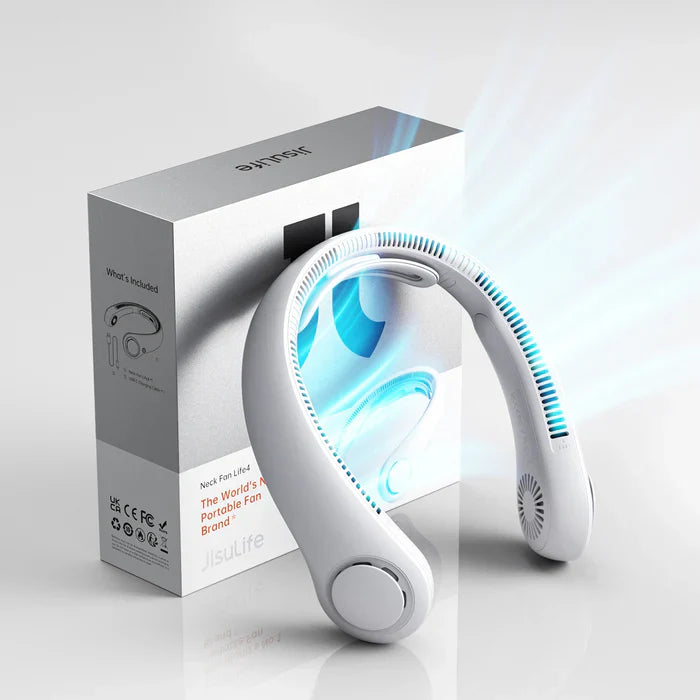 Ventilator portabil de gât JISULIFE Life4, autonomie 2.5-16.5h, baterie 5000mAh, 3 viteze, încărcare rapidă, Gri