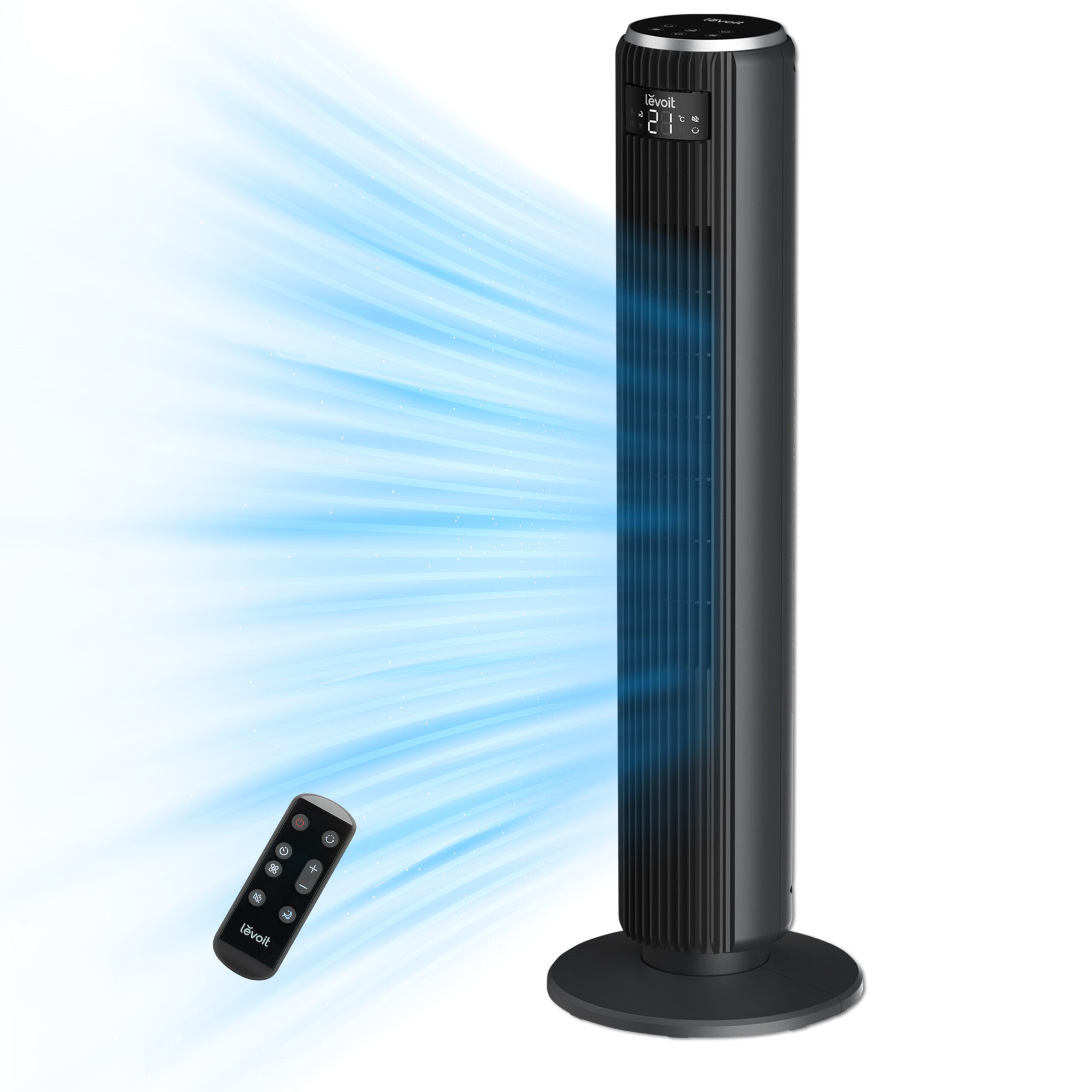 Ventilator turn Levoit, 92cm, 5 viteze, 4 moduri de funcționare, foarte silențios, telecomandă, negru