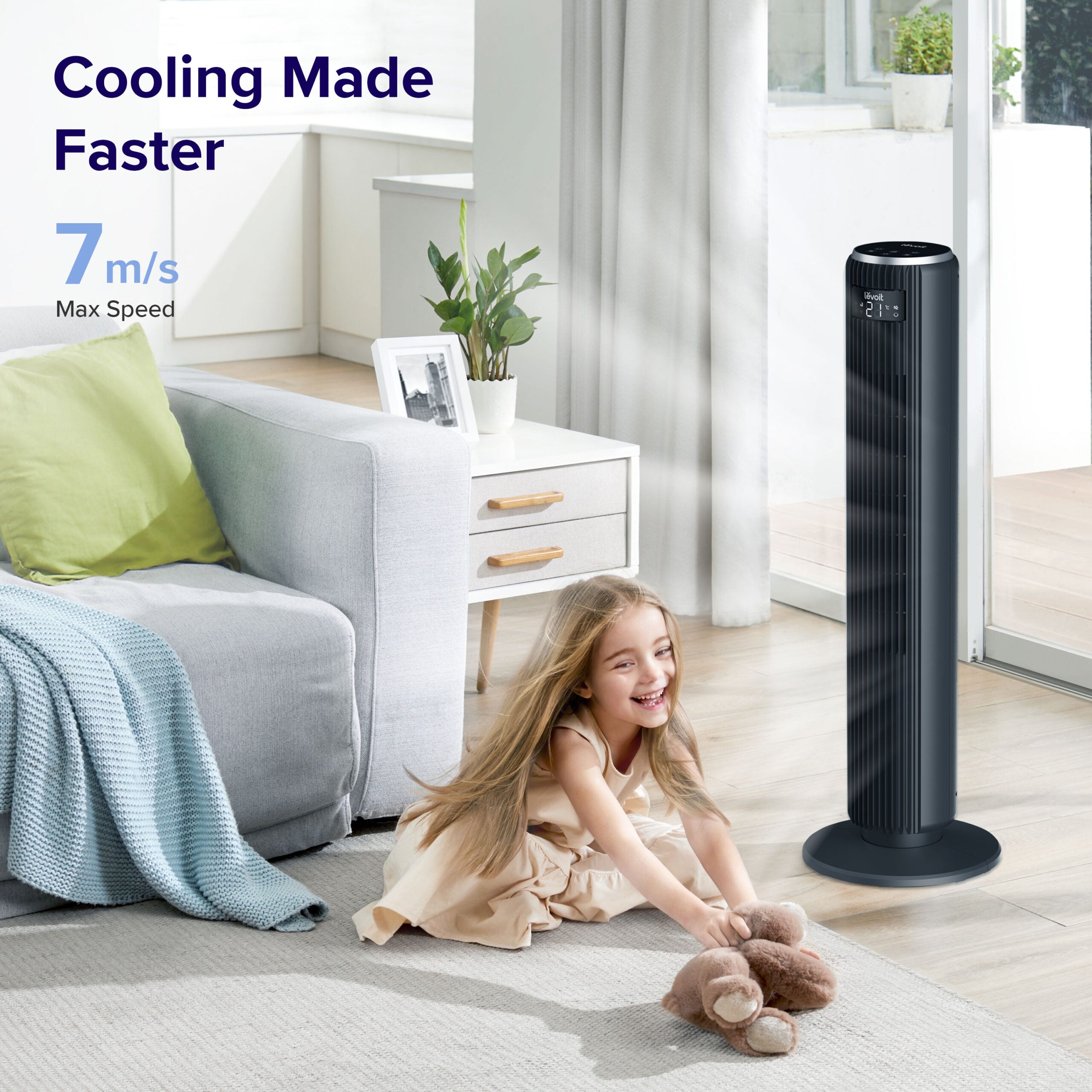 Ventilator turn Levoit, 92cm, 5 viteze, 4 moduri de funcționare, foarte silențios, telecomandă, negru - OVIX - Găsești soluții de încălzire, răcire și ventilare, toate integrate și controlabile dintr-o singură platformă.