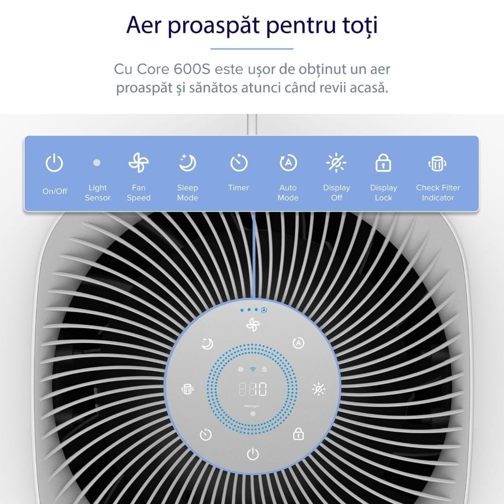 Purificator de aer Smart Levoit Core 600S Wi-Fi, Filtru 3 in 1 True HEPA, Senzor Calitate Aer, Mod Auto, Alexa, Google Home, Panou Comanda Touch Screen, Control Remote, Alb - OVIX - Găsești soluții de încălzire, răcire și ventilare, toate integrate și controlabile dintr-o singură platformă.