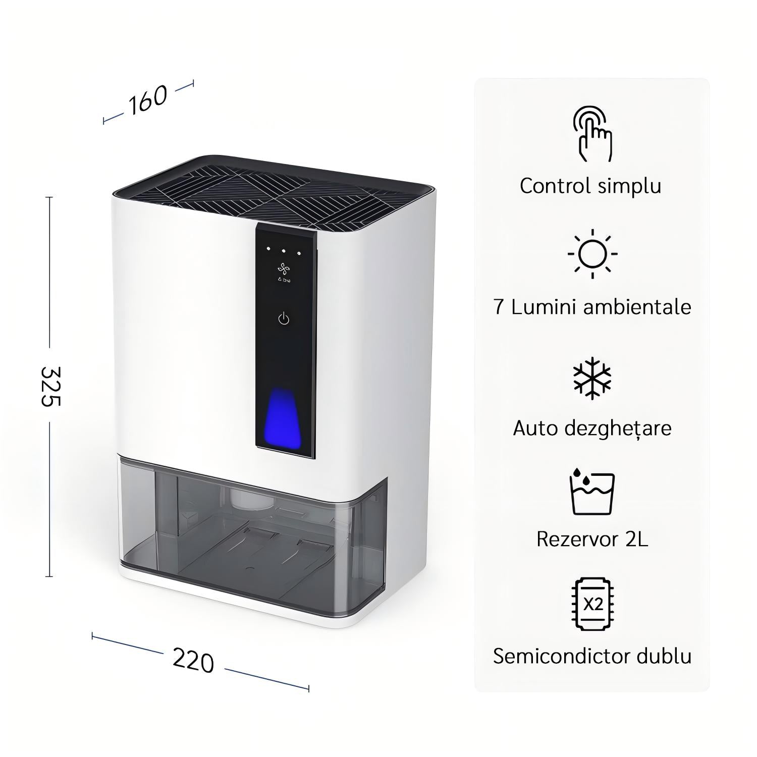 Dezumidificator Evoair HIDRY PLUS, 900ml/24h, Lumina ambientala in 7 culori, Rezervor 1.9l, 3 Viteze, Functie Auto Dezghetare, Alb - OVIX - Găsești soluții de încălzire, răcire și ventilare, toate integrate și controlabile dintr-o singură platformă.