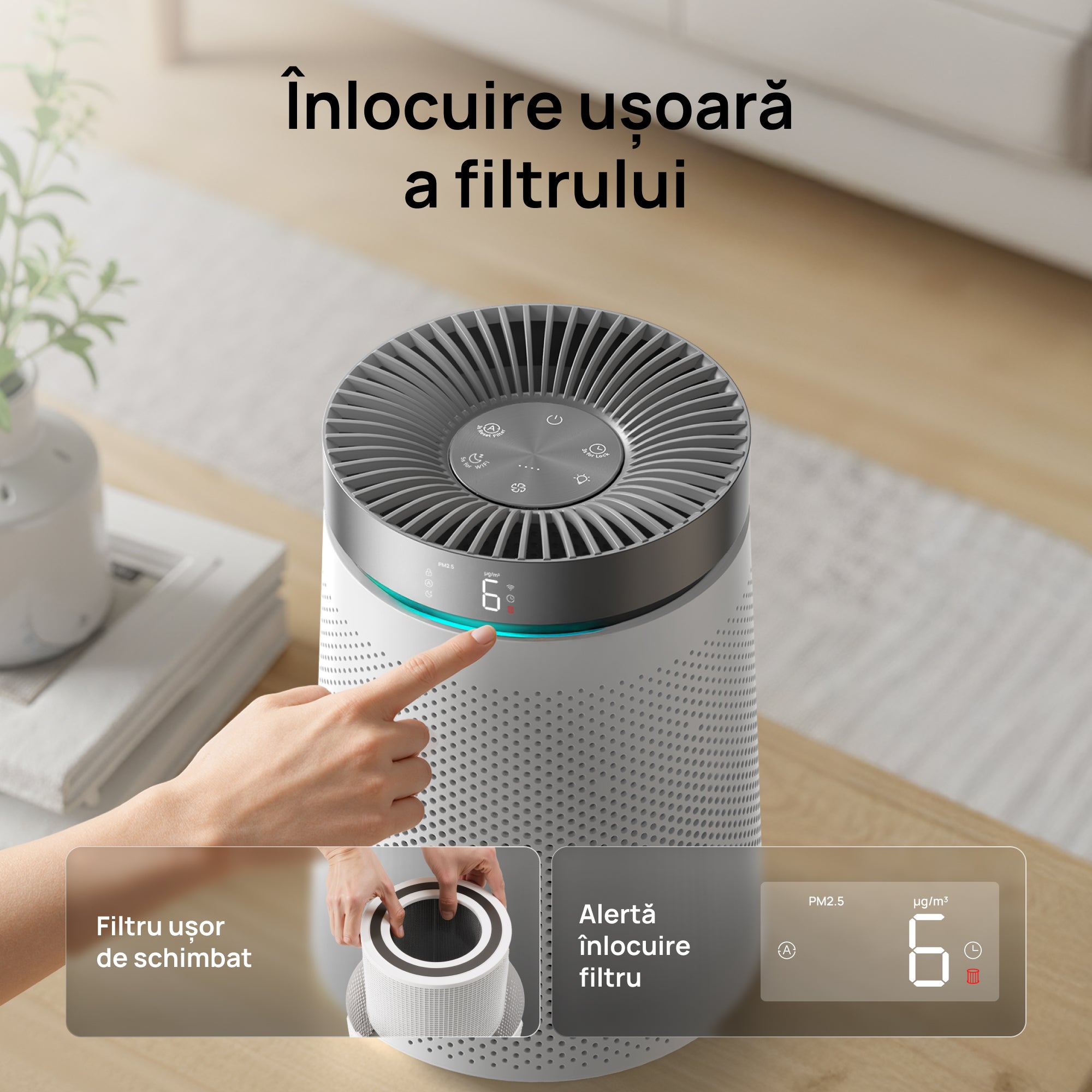 Purificator aer Dreo Macro AP606, 173 m³/h, Filtru 3 in 1 H13 True HEPA, Senzor calitate aer, Mod Auto, Lumină ambientală, 4 trepte de viteza, Timer, Până la 15 m2, Alb