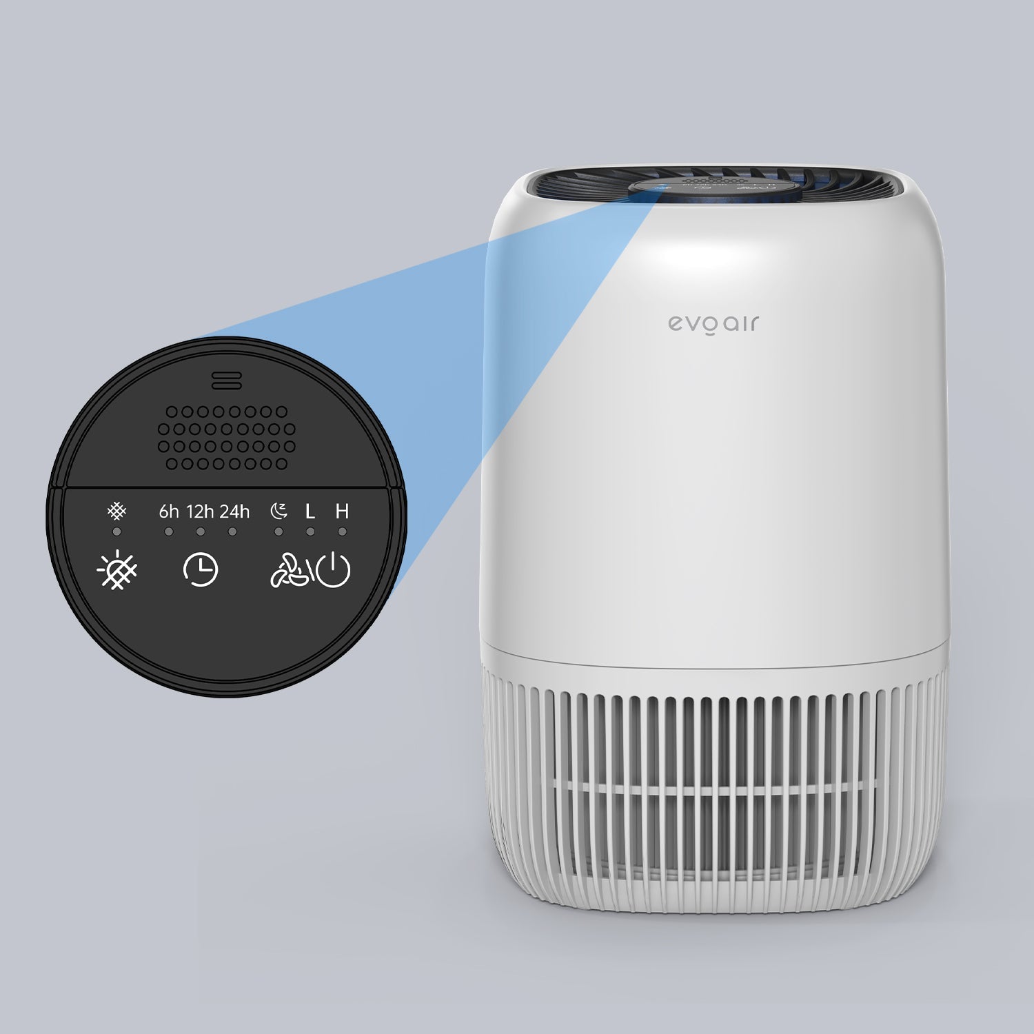 Purificator de aer Evoair Nuvia, Filtru 3 in 1 True HEPA, Carbon Activ, 3 viteze, Mod Noapte, Aromaterapie, Lumină Ambientală, Timer, Indicator Murdărie Filtru, Alb