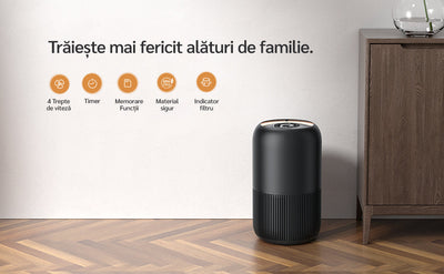 Purificator de aer Evoair, YuvoSpin, Lampă UV-C, Filtru 3in1, True Hepa, Carbon Activ, Pre-filtru, 4 viteze, Funcție Polen/Animale, Mod Noapte, Blocare Ecran, Lumină Ambientală, Negru - OVIX - Găsești soluții de încălzire, răcire și ventilare, toate integrate și controlabile dintr-o singură platformă.