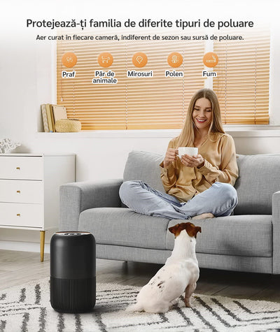 Purificator de aer Evoair, YuvoSpin, Lampă UV-C, Filtru 3in1, True Hepa, Carbon Activ, Pre-filtru, 4 viteze, Funcție Polen/Animale, Mod Noapte, Blocare Ecran, Lumină Ambientală, Negru - OVIX - Găsești soluții de încălzire, răcire și ventilare, toate integrate și controlabile dintr-o singură platformă.