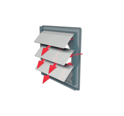Grila ventilatie Ø125mm patrata cu jaluzele gravitationale, exterior 150x150, ASA plastic Alb - OVIX - Găsești soluții de încălzire, răcire și ventilare, toate integrate și controlabile dintr-o singură platformă.