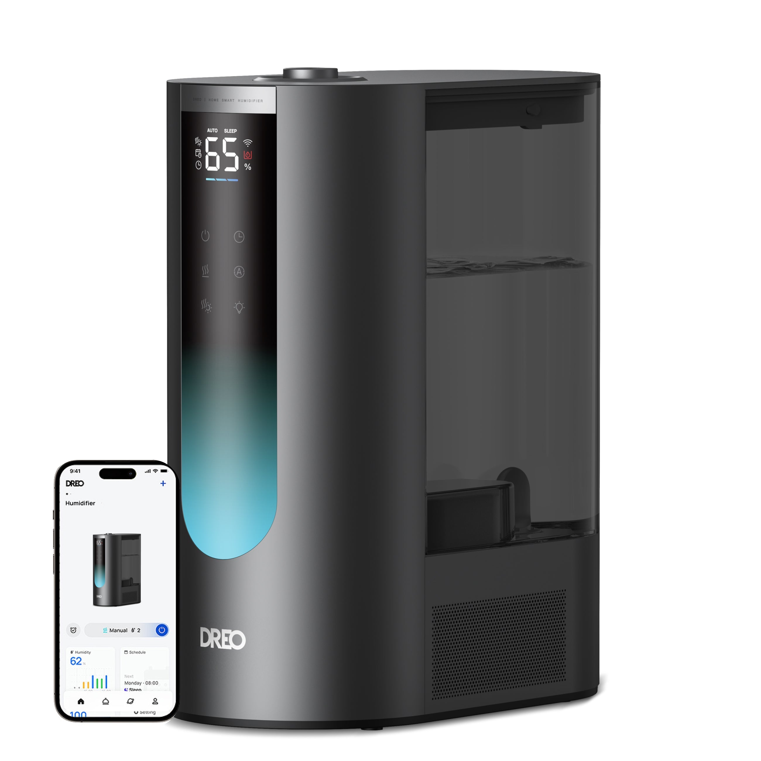 Umidificator aer Dreo 813S Smart, Rezervor 6l, 500ml/h, Ceață caldă și rece, 3 trepte umidificare, Senzor umiditate, Indicator Umiditate, Duză de Ceață, Mod Auto, Aromaterapie, Negru