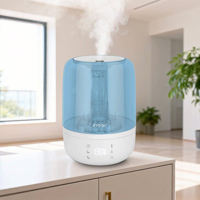 Umidificator Evoair LUNO BLUE, Smart, Wifi, Rezervor 2.5LCapacitate de umidificare 150 ml/h, Senzor umiditate, Autonomie 16 ore, Indicator umiditate și temperatură, Alb&Albastru - OVIX - Găsești soluții de încălzire, răcire și ventilare, toate integrate și controlabile dintr-o singură platformă.
