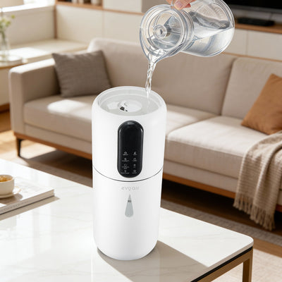 Umidificator Evoair STEAMIX3800 Smart, Wifi, Rezervor 3.8L, Capacitate de umidificare 300ml/h, Senzor umiditate, Mod Auto, Autonomie 13 ore, Lampă UVA, Aromaterapie, Indicator umiditate și temperatură, Telecomandă, Alb - OVIX - Găsești soluții de încălzire, răcire și ventilare, toate integrate și controlabile dintr-o singură platformă.