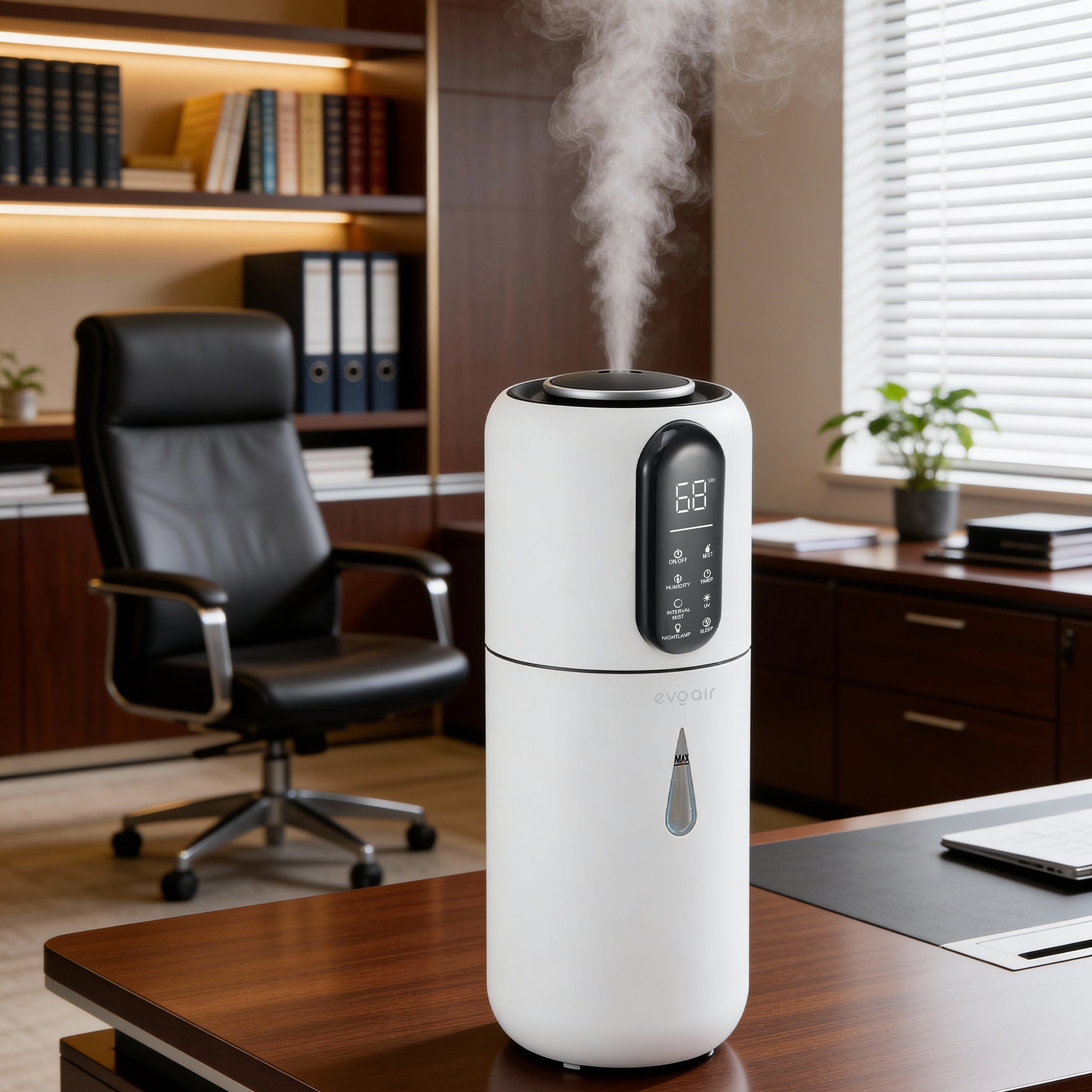 Umidificator Evoair STEAMIX3800 Smart, Wifi, Rezervor 3.8L, Capacitate de umidificare 300ml/h, Senzor umiditate, Mod Auto, Autonomie 13 ore, Lampă UVA, Aromaterapie, Indicator umiditate și temperatură, Telecomandă, Alb - OVIX - Găsești soluții de încălzire, răcire și ventilare, toate integrate și controlabile dintr-o singură platformă.
