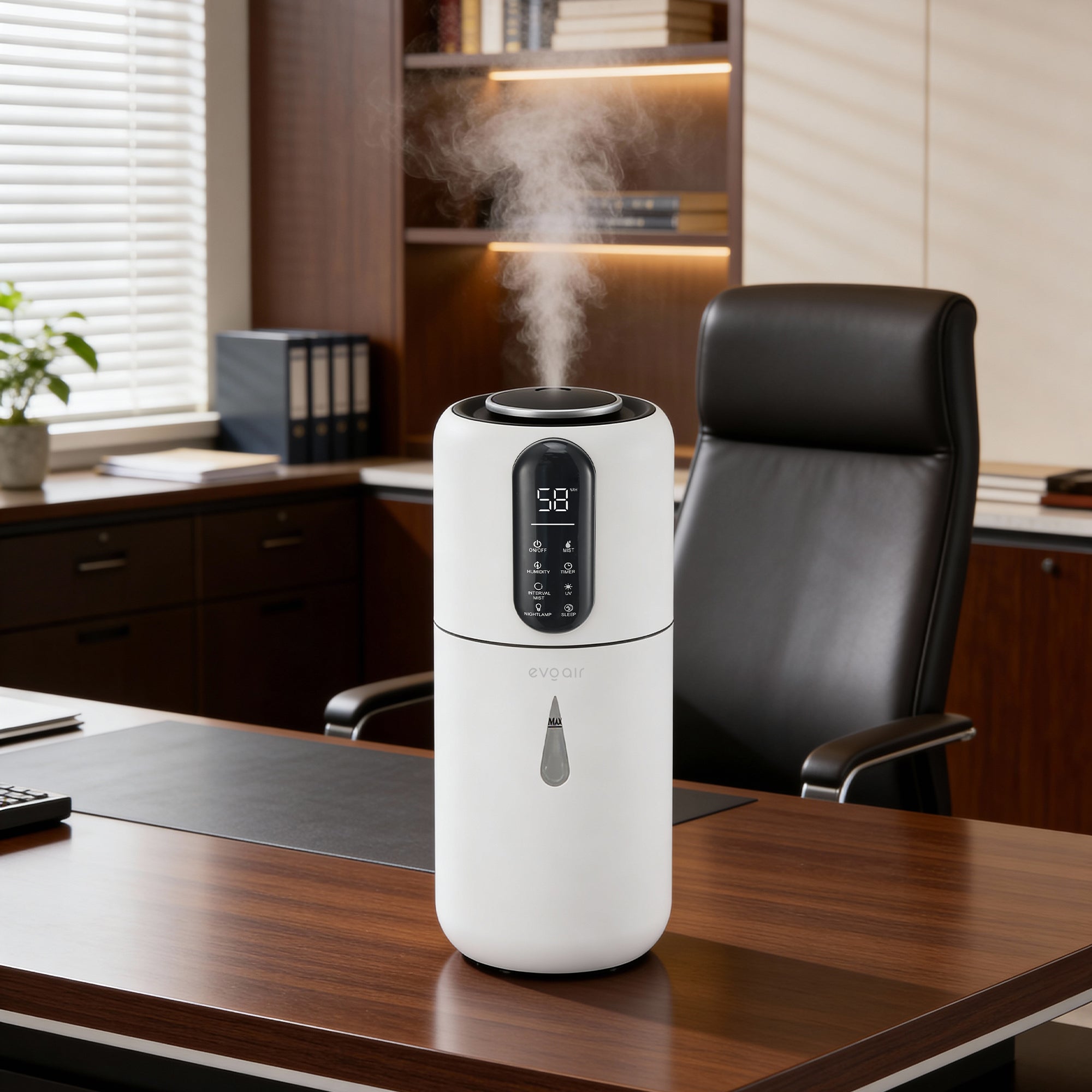 Umidificator Evoair STEAMIX3800 Smart, Wifi, Rezervor 3.8L, Capacitate de umidificare 300ml/h, Senzor umiditate, Mod Auto, Autonomie 13 ore, Lampă UVA, Aromaterapie, Indicator umiditate și temperatură, Telecomandă, Alb - OVIX - Găsești soluții de încălzire, răcire și ventilare, toate integrate și controlabile dintr-o singură platformă.