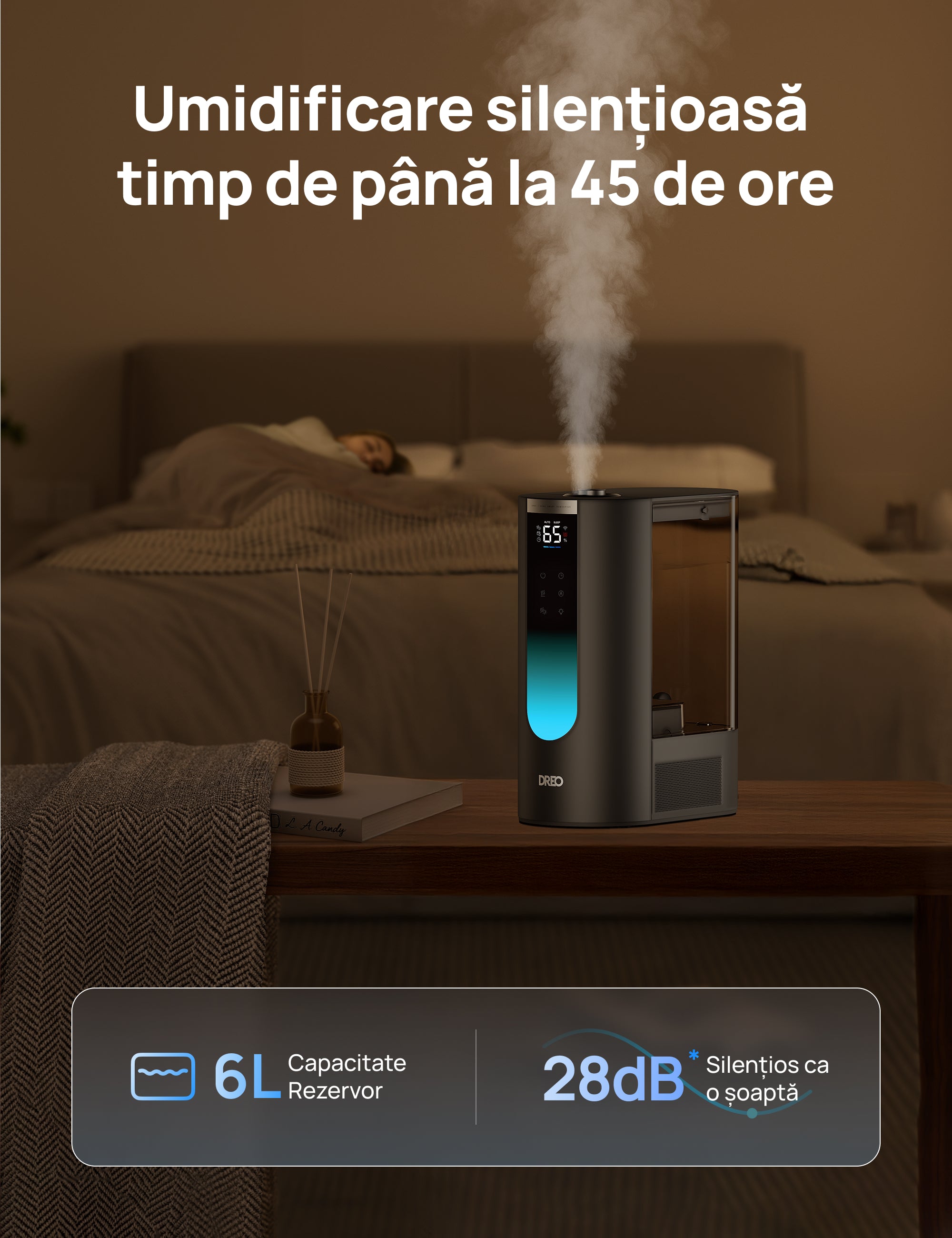 Umidificator aer Dreo 813S Smart, Rezervor 6l, 500ml/h, Ceață caldă și rece, 3 trepte umidificare, Senzor umiditate, Indicator Umiditate, Duză de Ceață, Mod Auto, Aromaterapie, Negru - OVIX - Găsești soluții de încălzire, răcire și ventilare, toate integrate și controlabile dintr-o singură platformă.