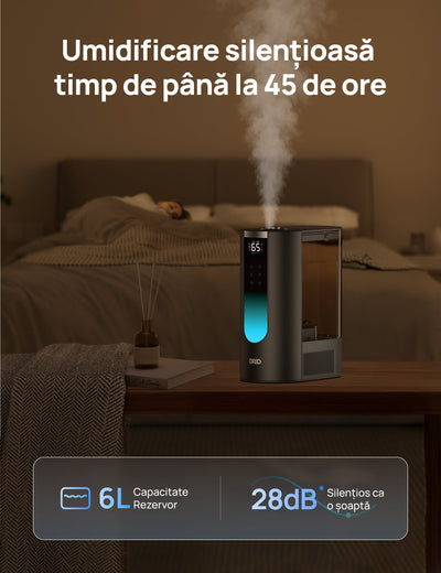 Umidificator aer Dreo 813S Smart, Rezervor 6l, 500ml/h, Ceață caldă și rece, 3 trepte umidificare, Senzor umiditate, Indicator Umiditate, Duză de Ceață, Mod Auto, Aromaterapie, Negru - OVIX - Găsești soluții de încălzire, răcire și ventilare, toate integrate și controlabile dintr-o singură platformă.