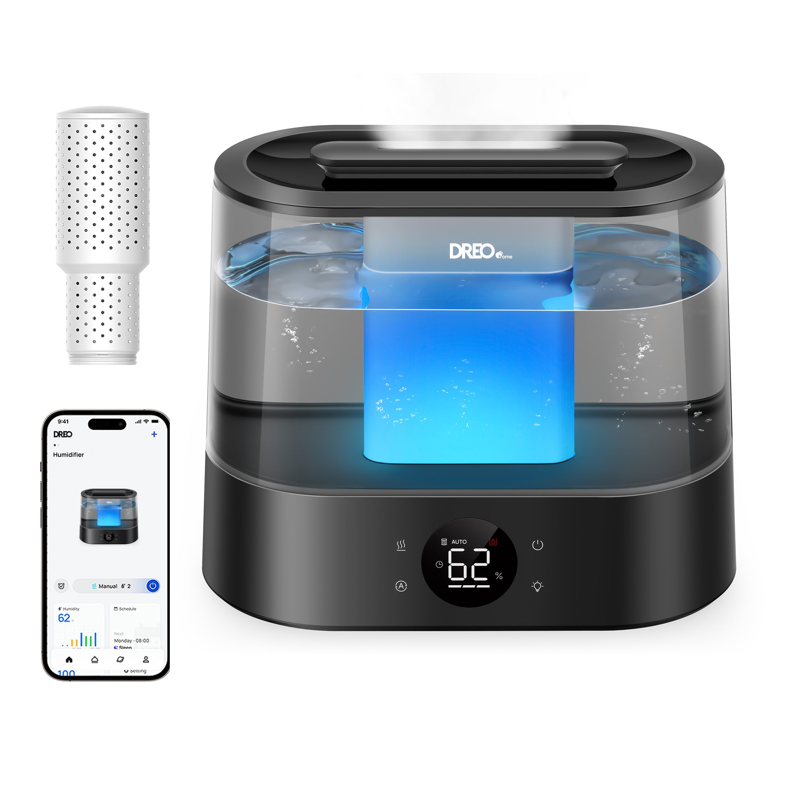 Umidificator aer Dreo 420S Smart, Rezervor 4l, 250ml/h, 3 trepte umidificare, Senzor de Umiditate, Indicator Umiditate,Mod Auto, Aromaterapie, Negru