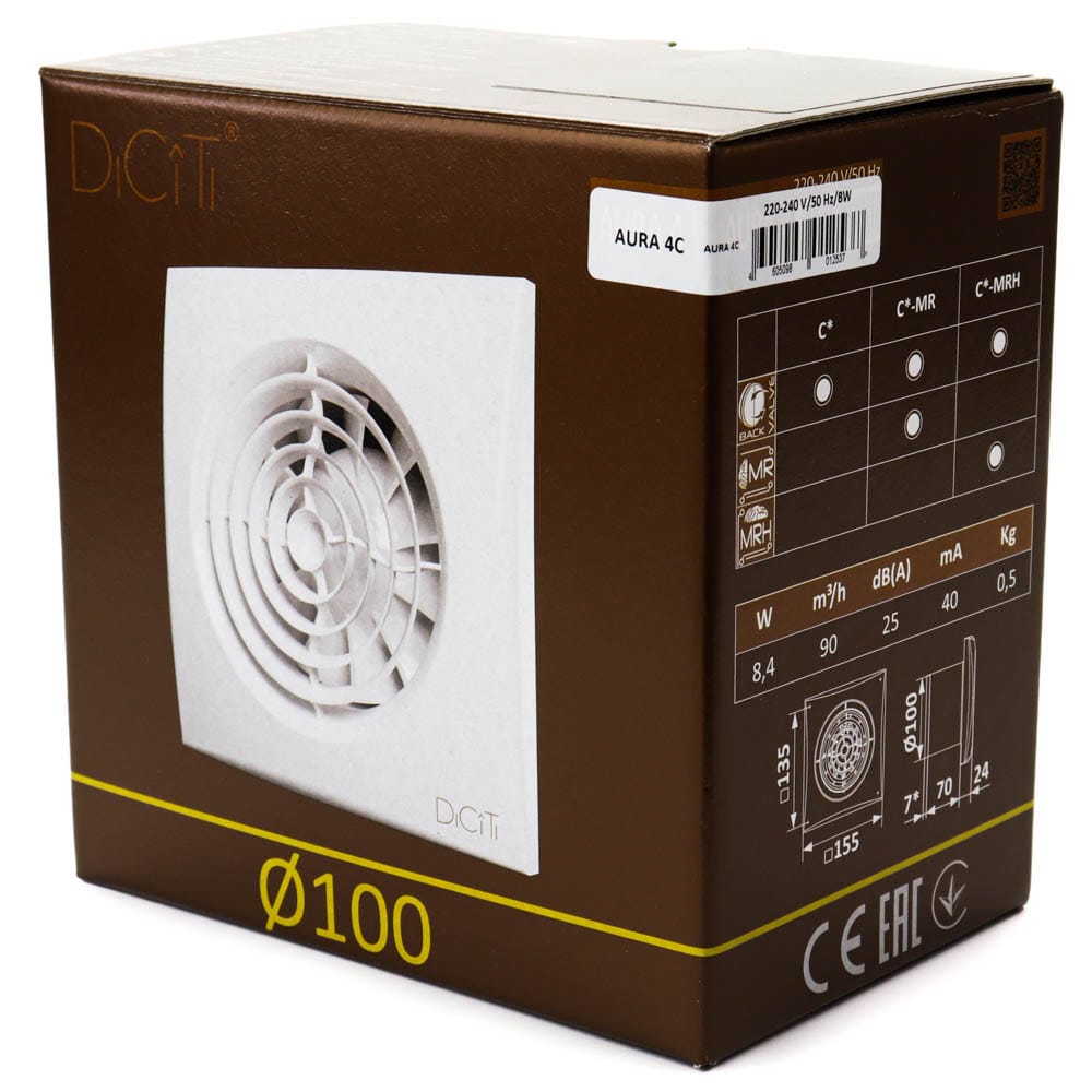 Ventilator baie AURA 4C MRH Silent, Clapeta antiretur, Garantie 2 ani, Motor Long Life 40000h, Debit 90mc/h, Ø100mm - OVIX - Găsești soluții de încălzire, răcire și ventilare, toate integrate și controlabile dintr-o singură platformă.