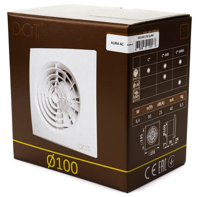 Ventilator baie AURA 4C MRH Silent, Clapeta antiretur, Garantie 2 ani, Motor Long Life 40000h, Debit 90mc/h, Ø100mm - OVIX - Găsești soluții de încălzire, răcire și ventilare, toate integrate și controlabile dintr-o singură platformă.