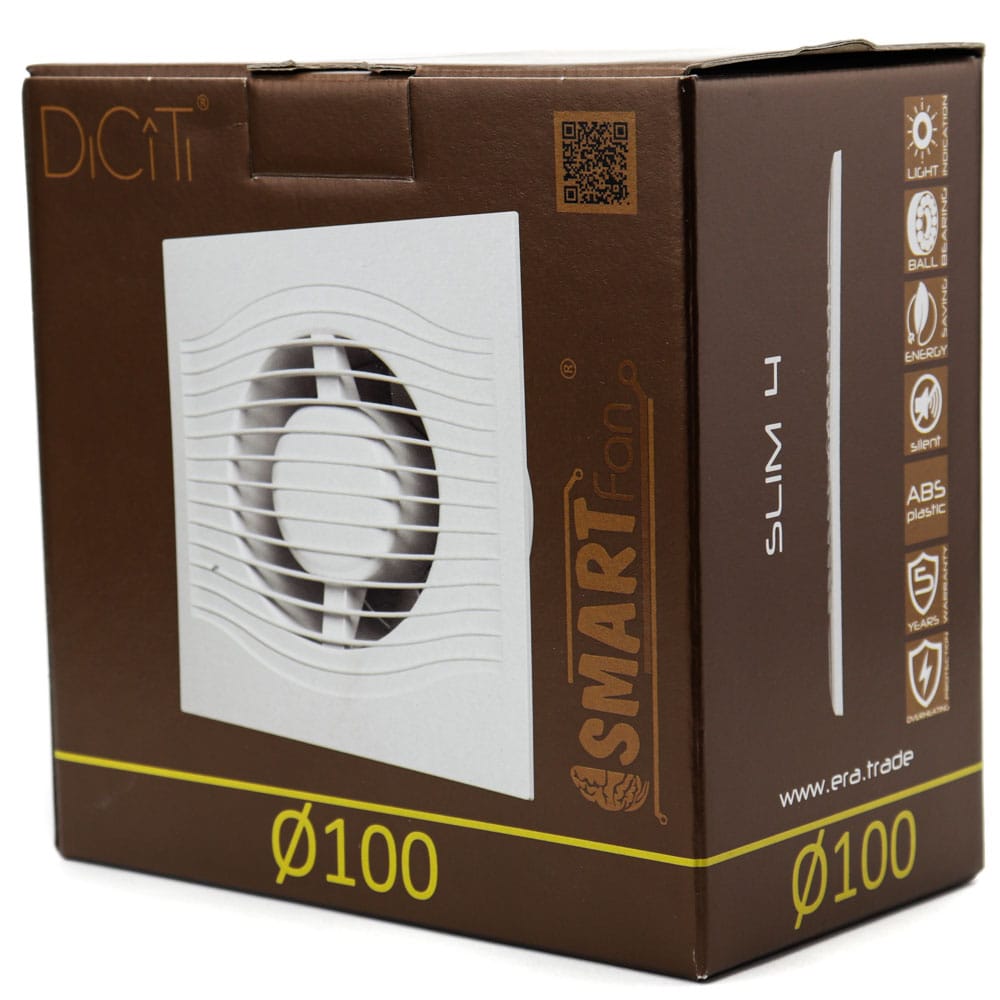 Ventilator baie SLIM 4C Super Silent, Clapeta antiretur, Garantie 2 ani, Motor Long Life 40000h, Debit 90mc/h, Ø100mm - OVIX - Găsești soluții de încălzire, răcire și ventilare, toate integrate și controlabile dintr-o singură platformă.