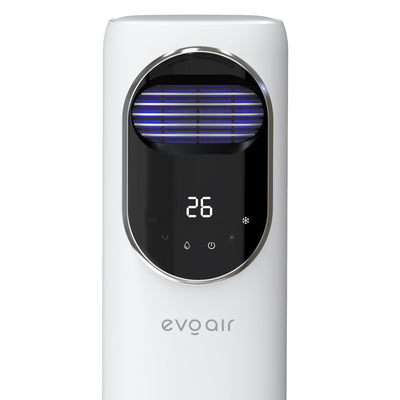 Ventilator turn 4 in 1 Evoair BRIIS SILVER BLACK, Functie Incalzire/Racire/Umidificare/Sterilizare UV, Telecomanda, 5 viteze, Pastile Racire 2+2 Cadou, Rezervor 3.15l, Display Negru, Contur Argintiu - OVIX - Găsești soluții de încălzire, răcire și ventilare, toate integrate și controlabile dintr-o singură platformă.