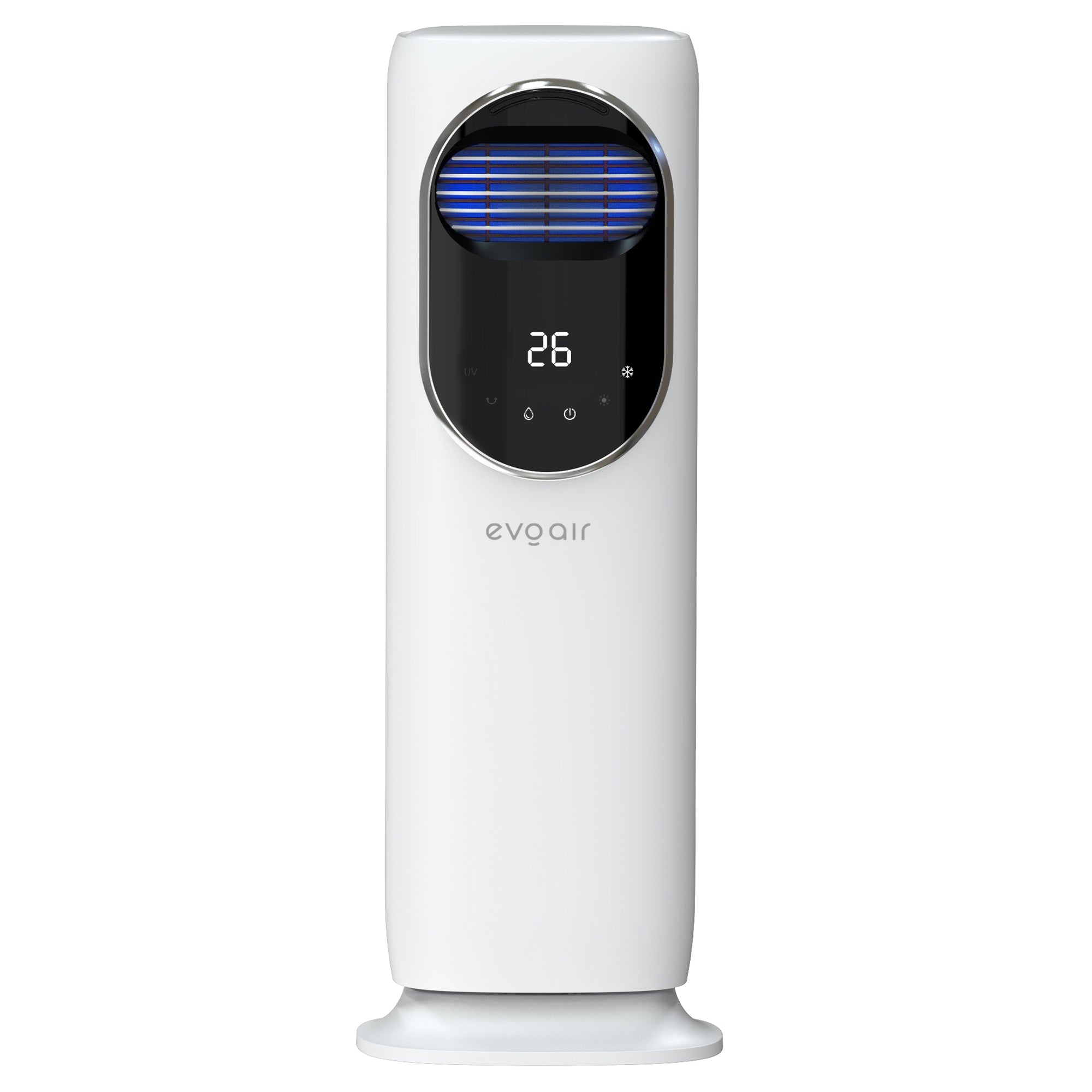 Ventilator turn 4 in 1 Evoair BRIIS SILVER BLACK, Functie Incalzire/Racire/Umidificare/Sterilizare UV, Telecomanda, 5 viteze, Pastile Racire 2+2 Cadou, Rezervor 3.15l, Display Negru, Contur Argintiu - OVIX - Găsești soluții de încălzire, răcire și ventilare, toate integrate și controlabile dintr-o singură platformă.