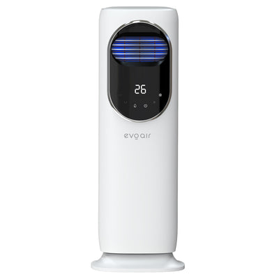 Ventilator turn 4 in 1 Evoair BRIIS SILVER BLACK, Functie Incalzire/Racire/Umidificare/Sterilizare UV, Telecomanda, 5 viteze, Pastile Racire 2+2 Cadou, Rezervor 3.15l, Display Negru, Contur Argintiu - OVIX - Găsești soluții de încălzire, răcire și ventilare, toate integrate și controlabile dintr-o singură platformă.
