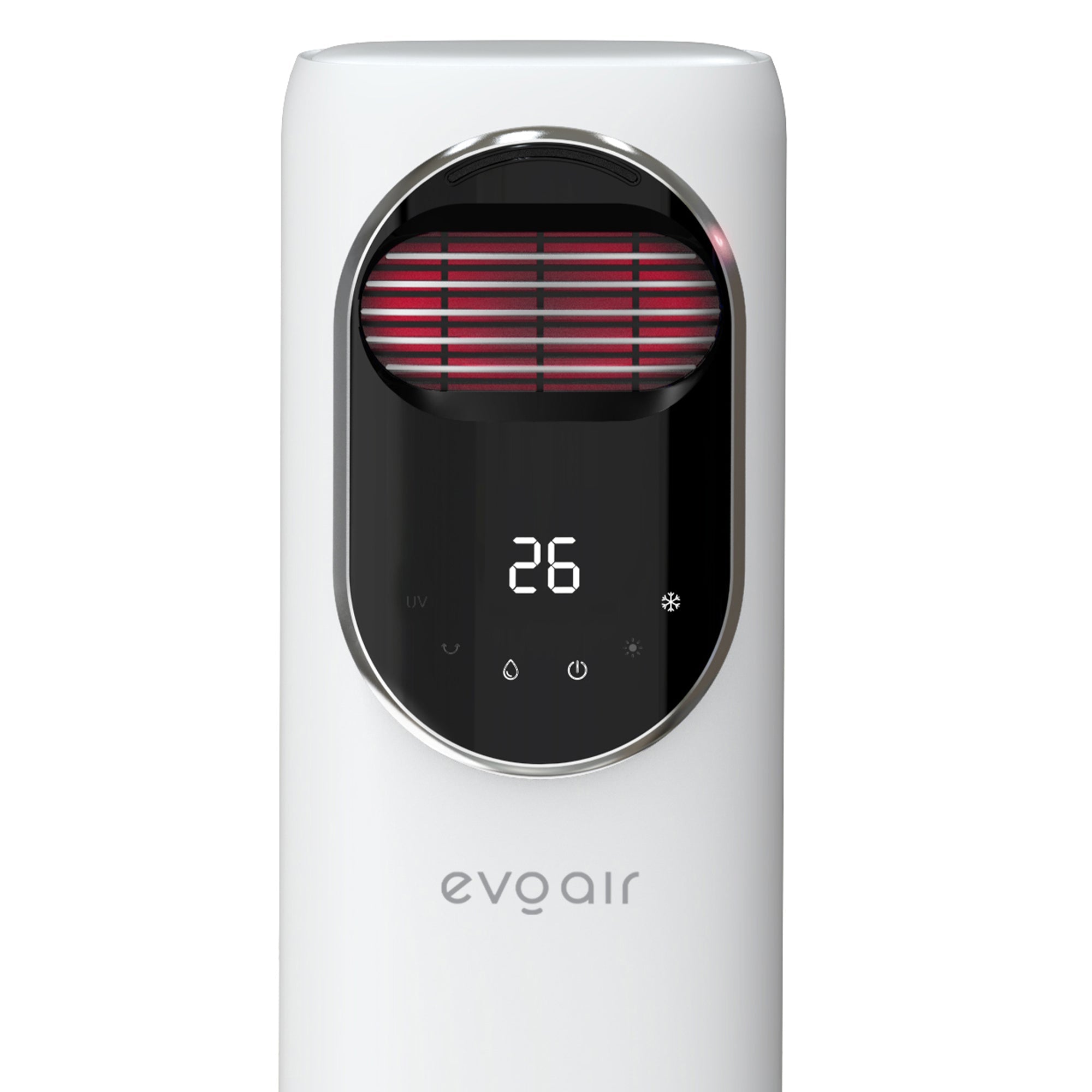 Ventilator turn 4 in 1 Evoair BRIIS SILVER BLACK, Functie Incalzire/Racire/Umidificare/Sterilizare UV, Telecomanda, 5 viteze, Pastile Racire 2+2 Cadou, Rezervor 3.15l, Display Negru, Contur Argintiu - OVIX - Găsești soluții de încălzire, răcire și ventilare, toate integrate și controlabile dintr-o singură platformă.