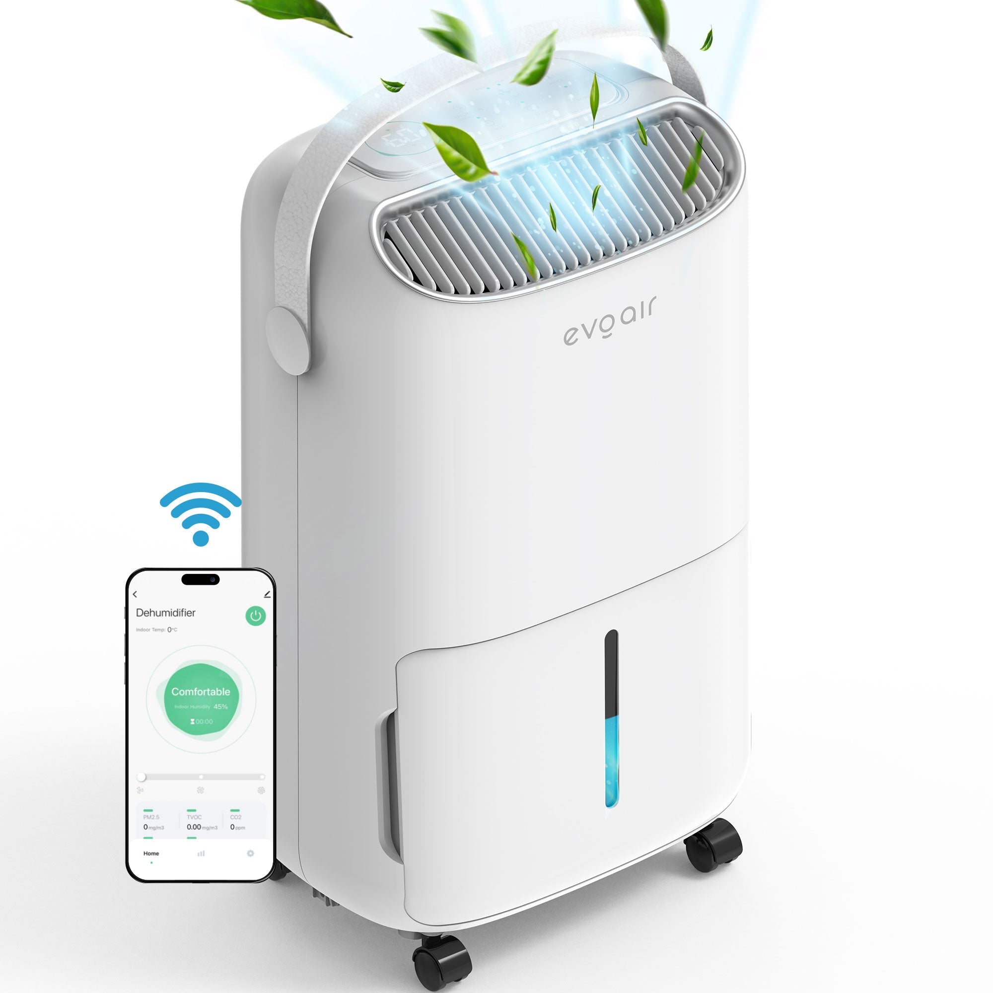 Dezumidificator evoair, NovaDry 12 Smart, 12l/24h, Senzor de Umiditate, Functie Ionizare, Uscare Rufe, Rezervor 2.5l, Lampa UVC, Alb, Curea Crem