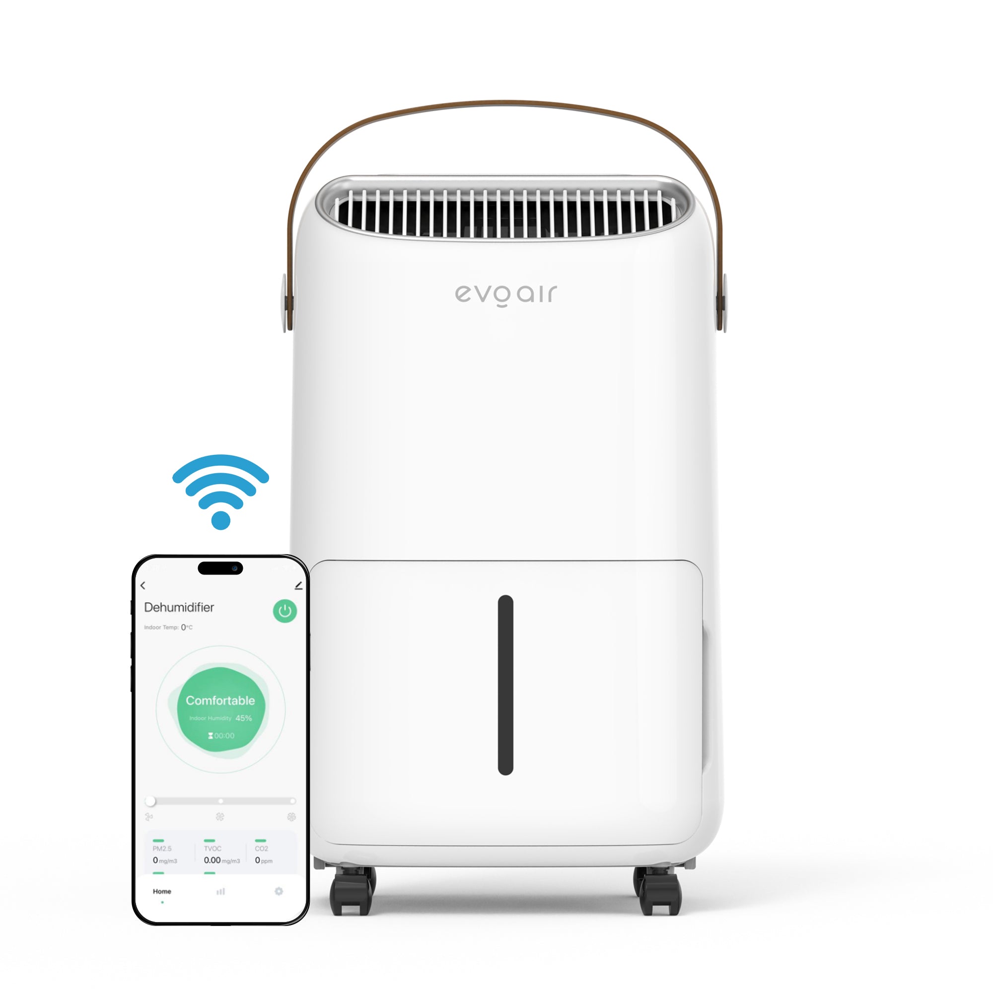 Dezumidificator Evoair, NovaDry 12 Smart, 12l/24h, Senzor de Umiditate, Functie Ionizare, Uscare Rufe, Rezervor 2.5l, Lampa UVC, Alb, Curea Maro