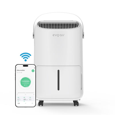 Dezumidificator evoair, NovaDry 12 Smart, 12l/24h, Senzor de Umiditate, Functie Ionizare, Uscare Rufe, Rezervor 2.5l, Lampa UVC, Alb, Curea Crem - OVIX - Găsești soluții de încălzire, răcire și ventilare, toate integrate și controlabile dintr-o singură platformă.