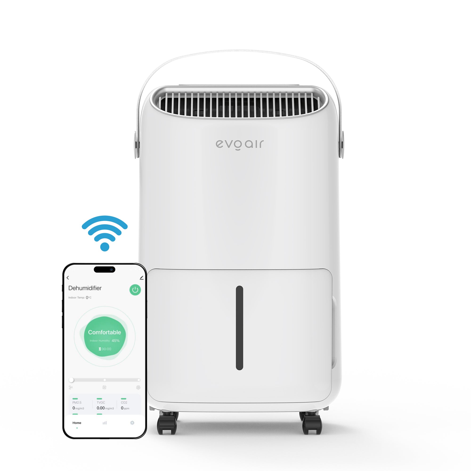 Dezumidificator Evoair, NovaDry 16 Smart, 16l/24h, Senzor de Umiditate, Functie Ionizare, Uscare Rufe, Rezervor 2.5l, Lampa UVC, Alb, Curea Crem