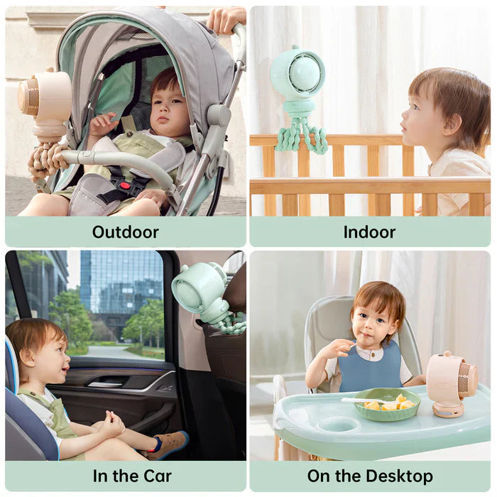 Ventilator portabil pentru cărucior JISULIFE, Life 2, autonomie 2-11.5h, baterie 4000mAh, 5 viteze, încărcare rapidă, Verde mentă
