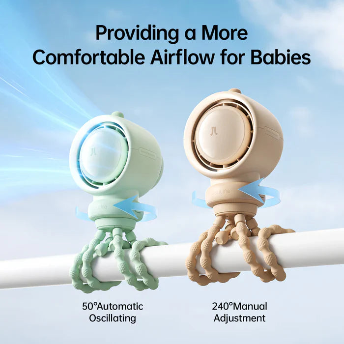 Ventilator portabil pentru cărucior JISULIFE, Life 2, autonomie 2-11.5h, baterie 4000mAh, 5 viteze, încărcare rapidă, Bej