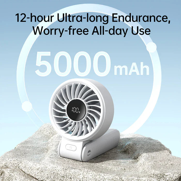 Ventilator portabil de mână JISULIFE, Life7, autonomie 2.5-13h, baterie 3600mAh, 5 viteze, încărcare rapidă, Gri deschis