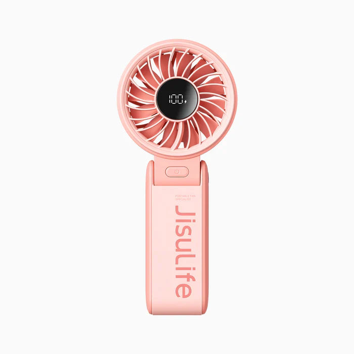Ventilator portabil de mână JISULIFE, Life7,, autonomie 3.5-19h, baterie 5000mAh, 5 viteze, încărcare rapidă, Roz